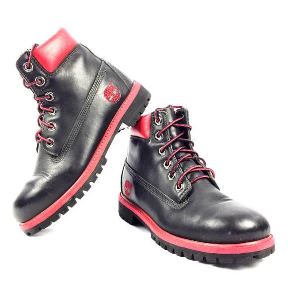 red black timberland boots